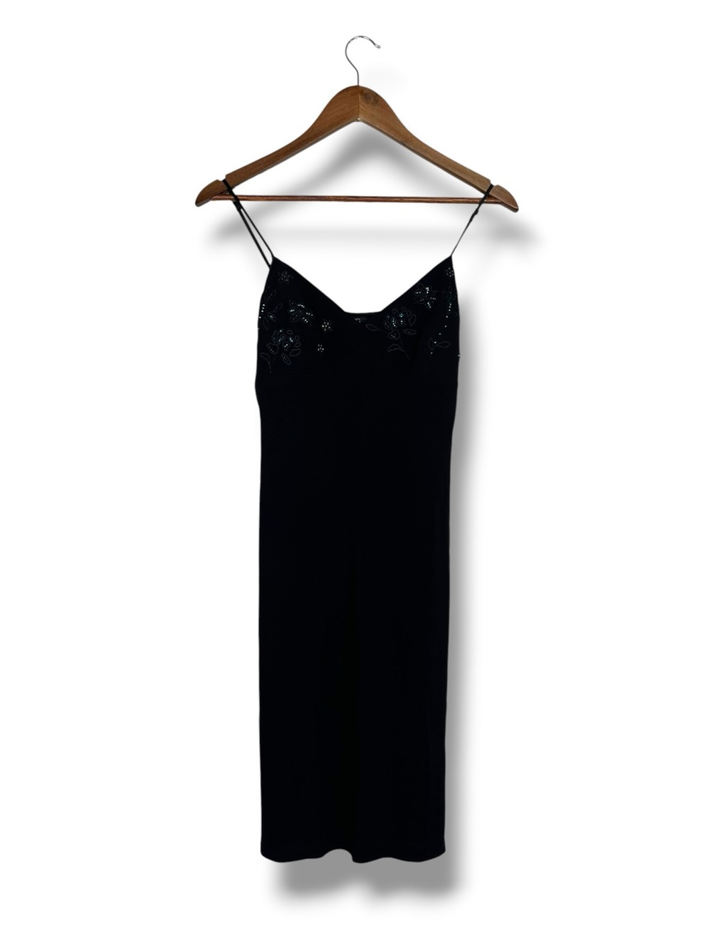 VTG 90s BCBG Embellished Black Slip Dress M Beaded Whimsy Ethereal 90s Model